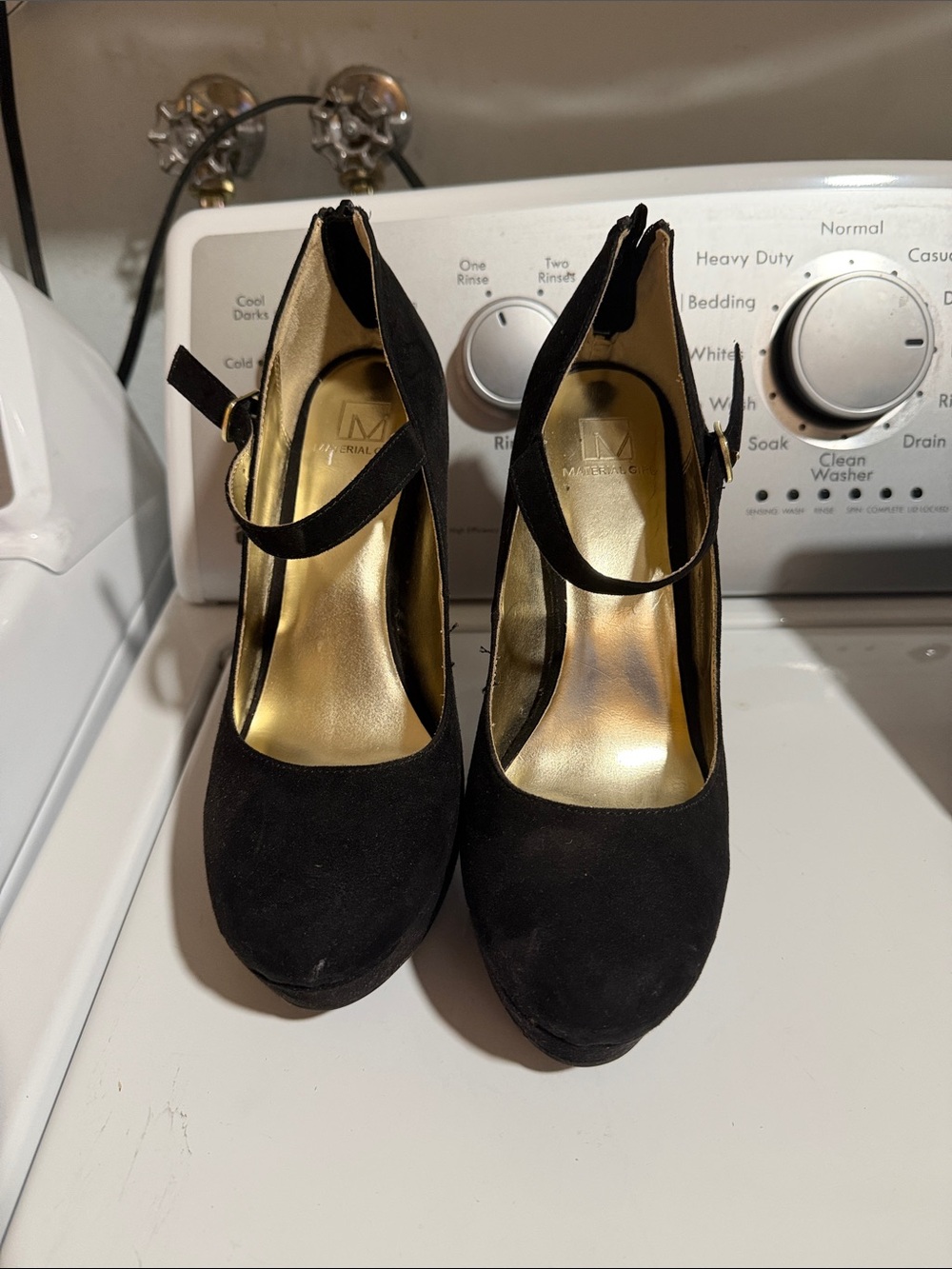 Material Girl Black Suede Mary Jane Platform Pumps